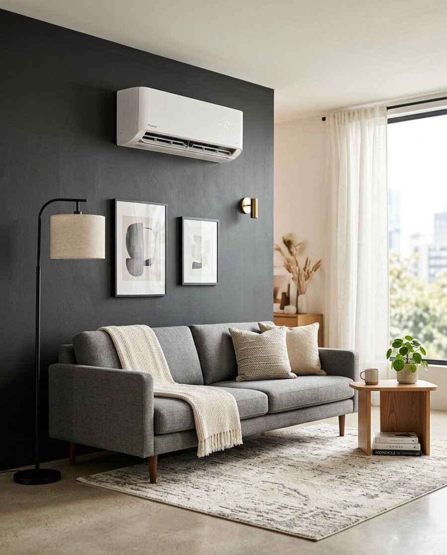 Salon moderne avec climatisation split murale